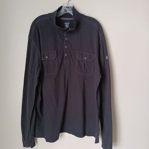 KUHL Organic Cotton Mock Neck Shirt Metal Buttons in Black Size XXL